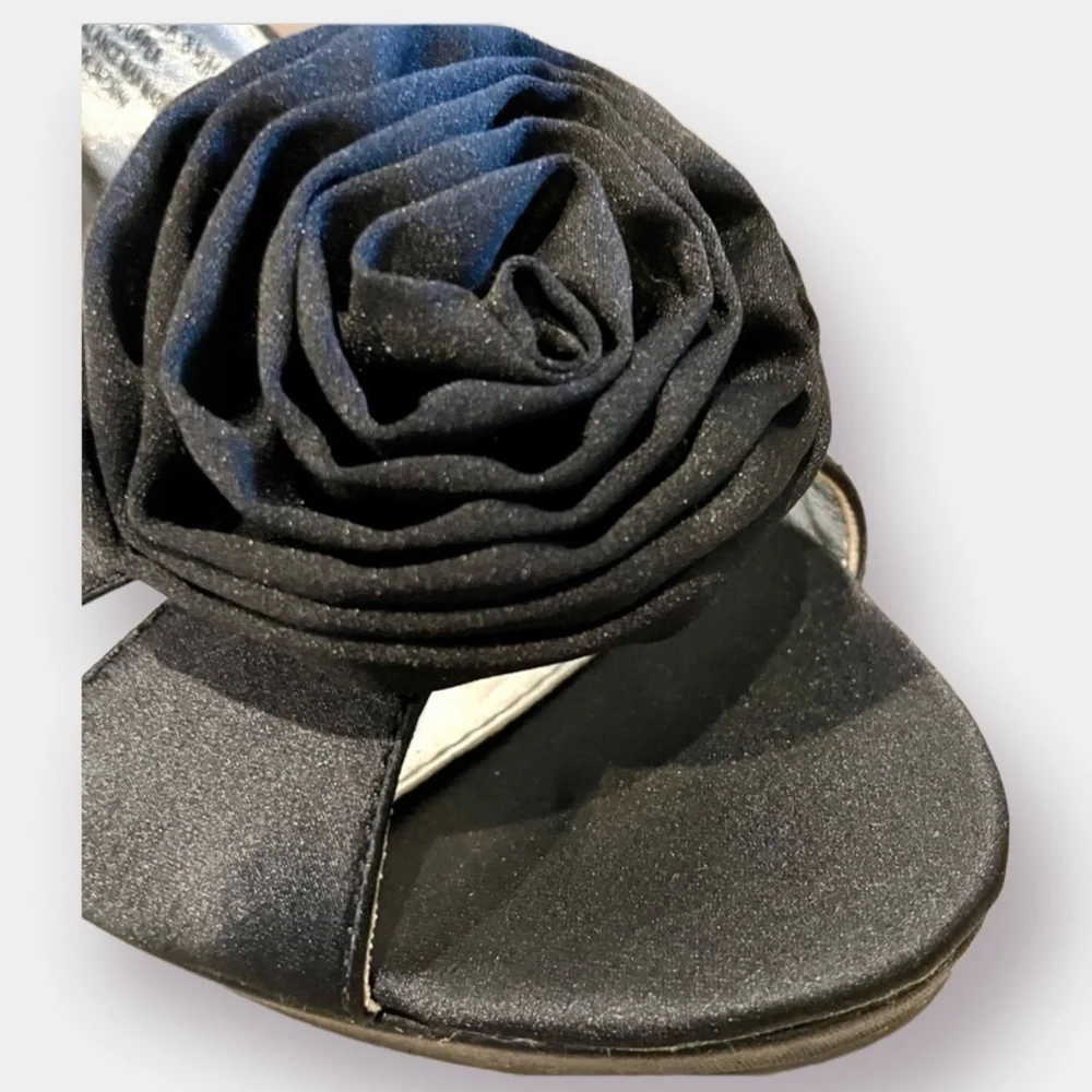 Rampage Black Satin Rosette Heels Sandal Size 8.5